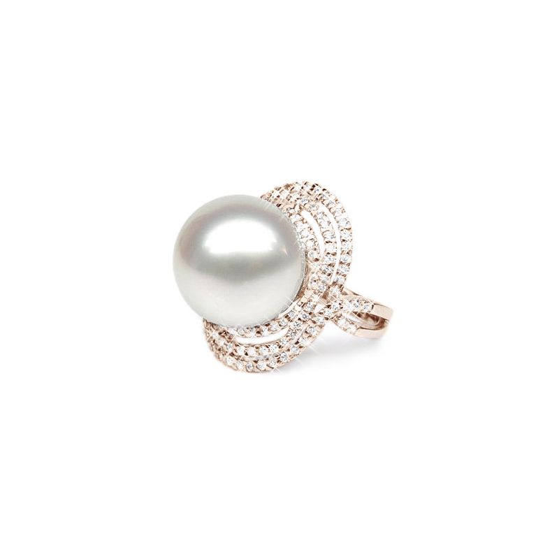 Bague perle d'Australie - Pavage diamants luminescents - Or rose - 1