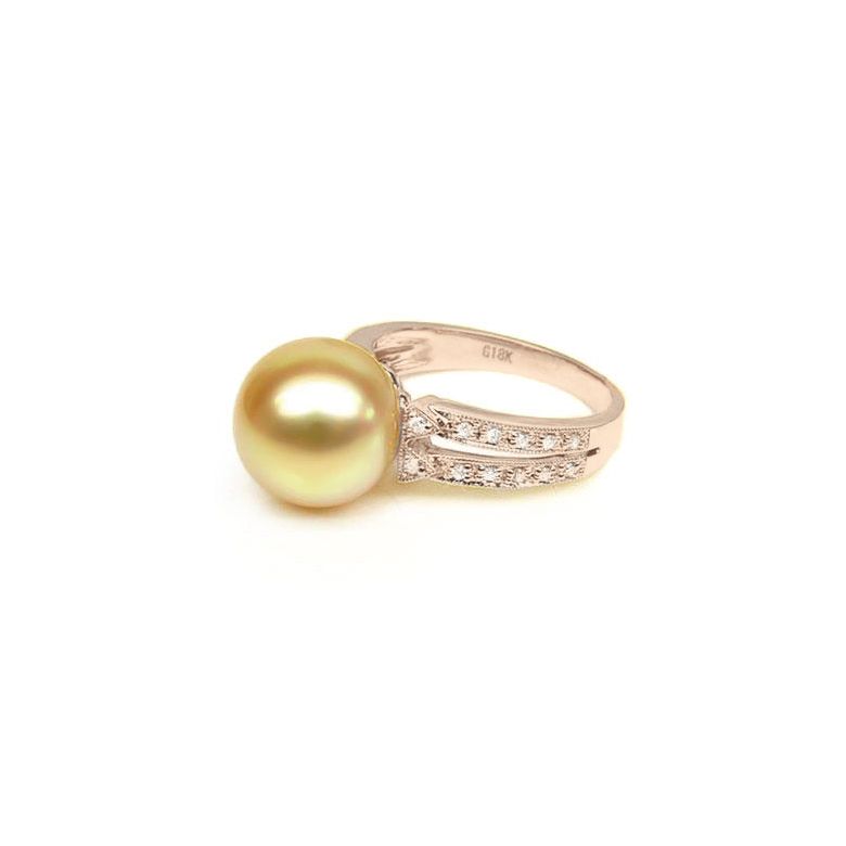 Bague des Australes - Perle d'Australie dorée - Or rose, diamants - 1