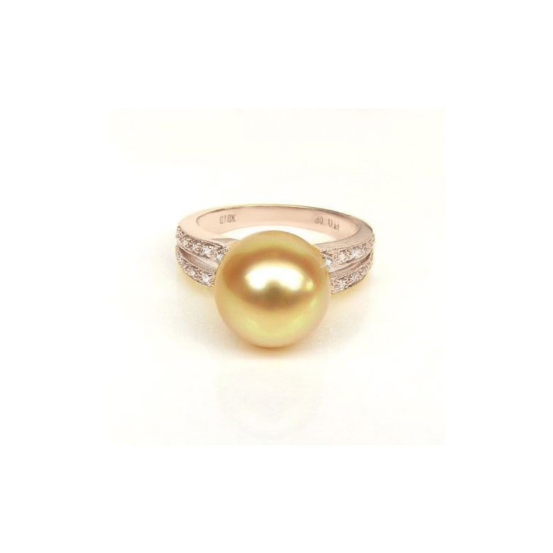 Bague des Australes - Perle d'Australie dorée - Or rose, diamants - 3