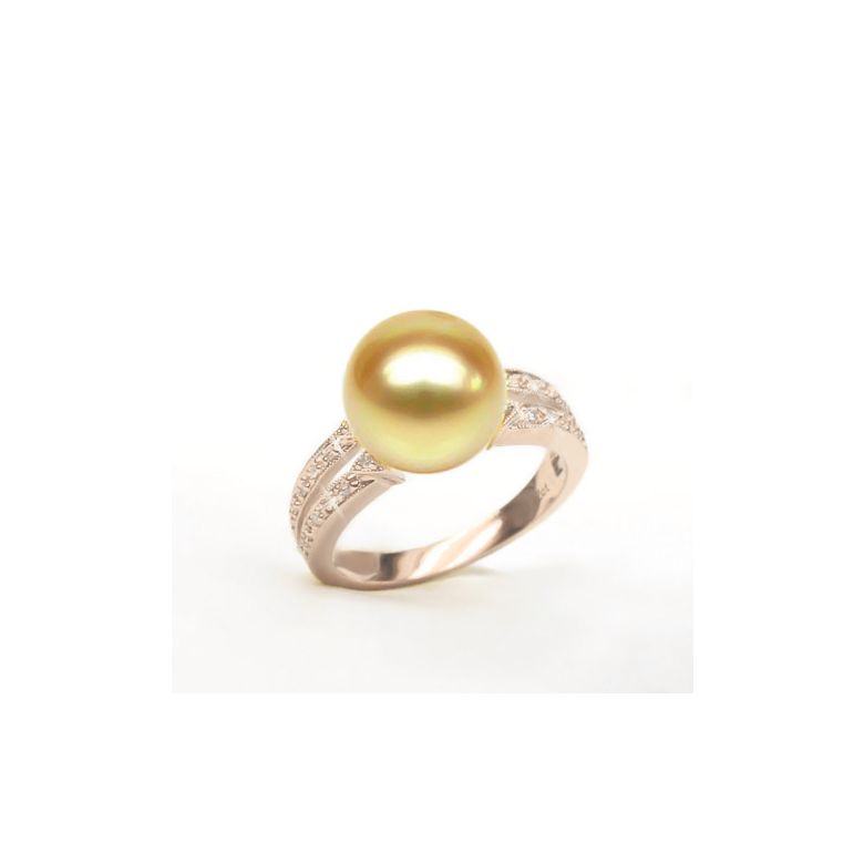 Bague des Australes - Perle d'Australie dorée - Or rose, diamants - 5