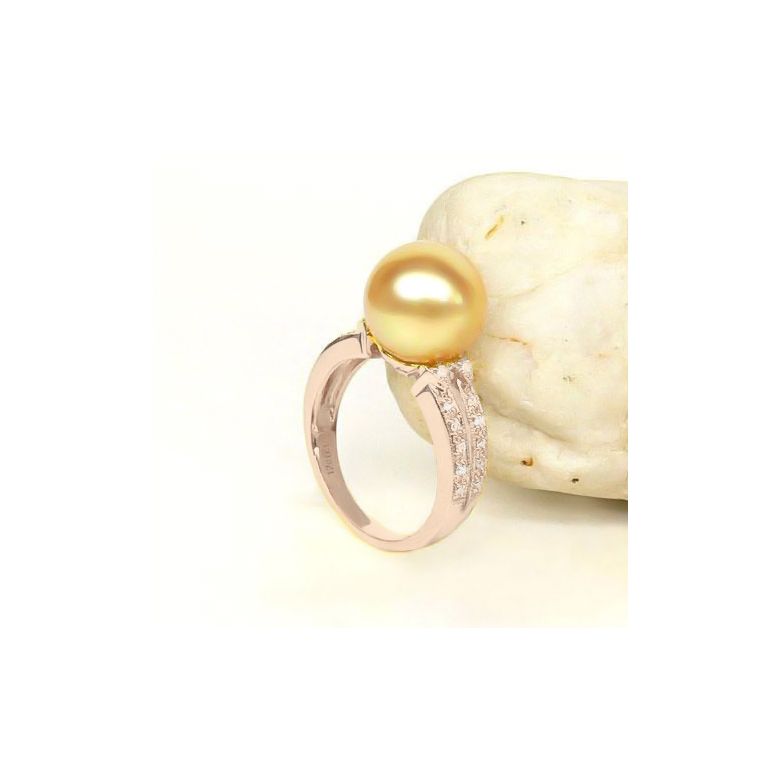 Bague des Australes - Perle d'Australie dorée - Or rose, diamants - 7