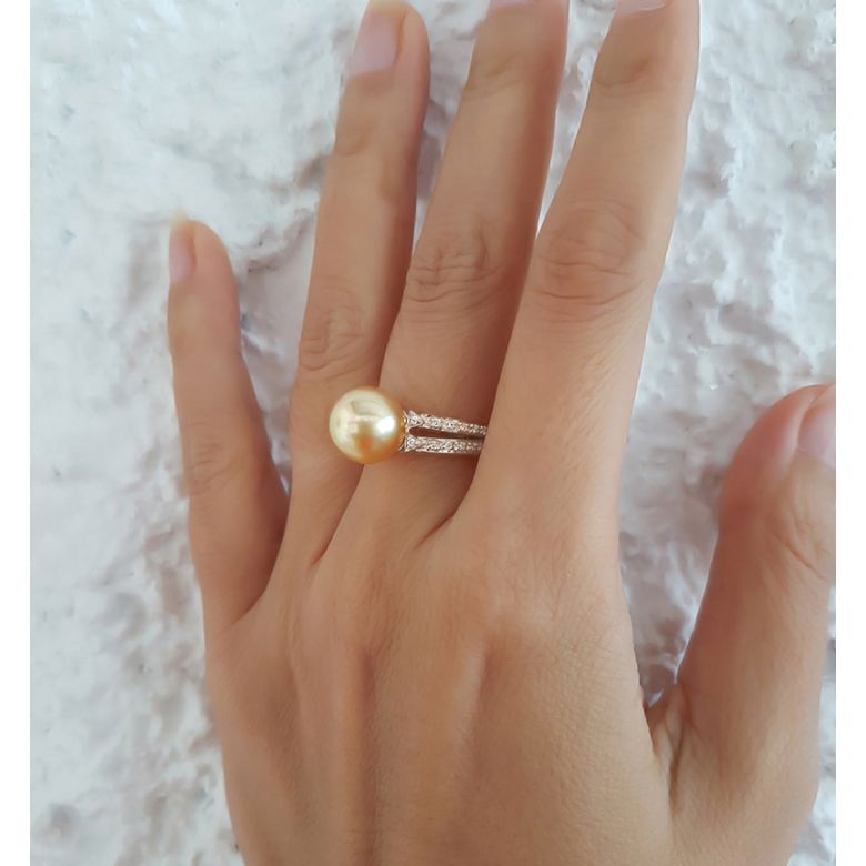 Bague des Australes - Perle d'Australie dorée - Or rose, diamants - 8