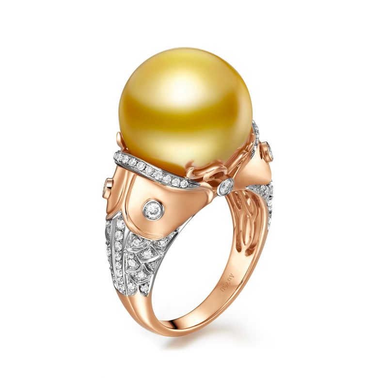 Bague poisson - Perle d'Australie dorée - Kingdom of Animals or rose et blanc - 1