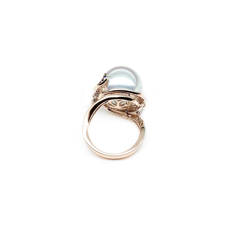 Bague de l'Île Bruny - Perle Australie blanche - Diamants, saphirs or rose - 5