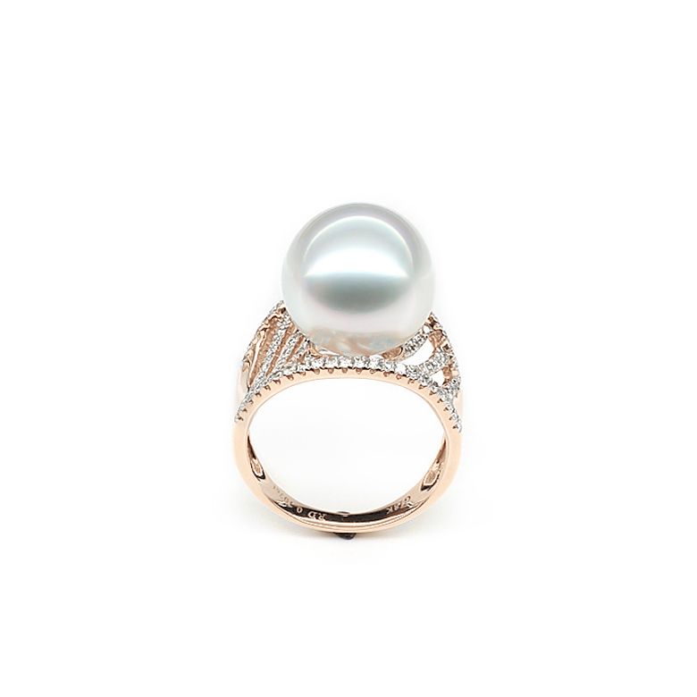 Bague des îles Cocos - Or rose et perle d'Australie - Diamants - 1