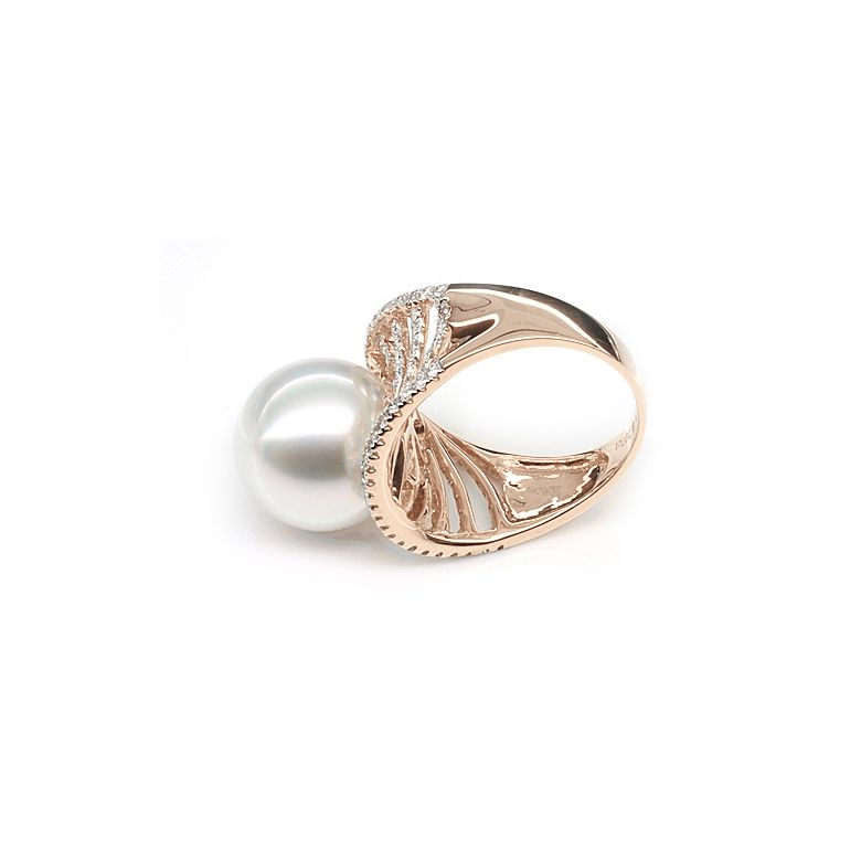 Bague des îles Cocos - Or rose et perle d'Australie - Diamants - 3