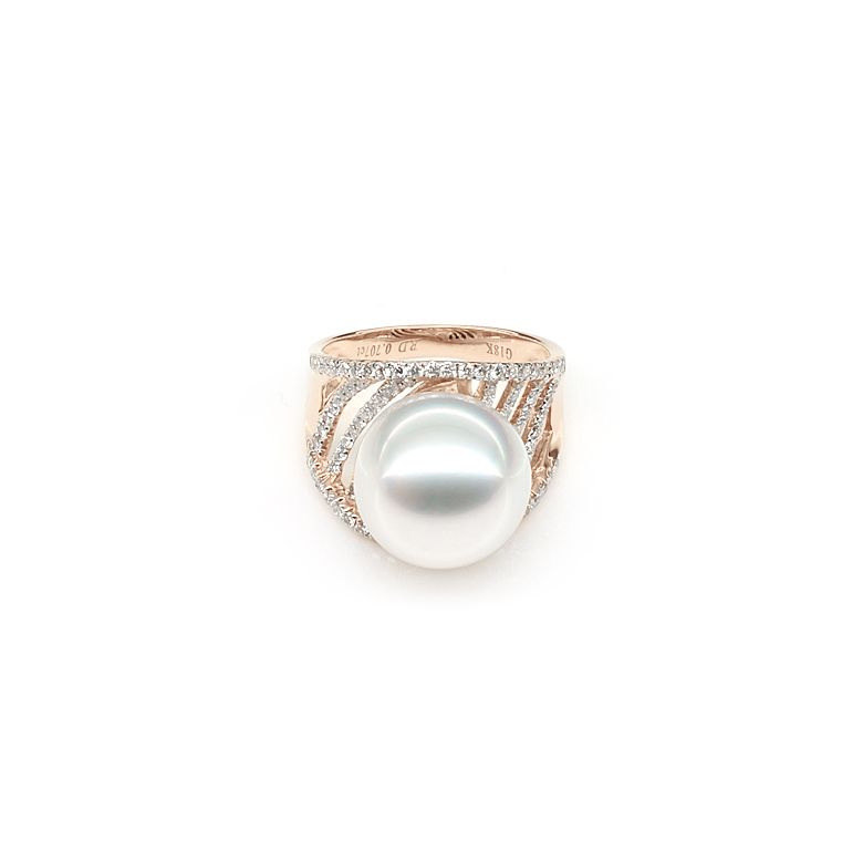 Bague des îles Cocos - Or rose et perle d'Australie - Diamants - 4