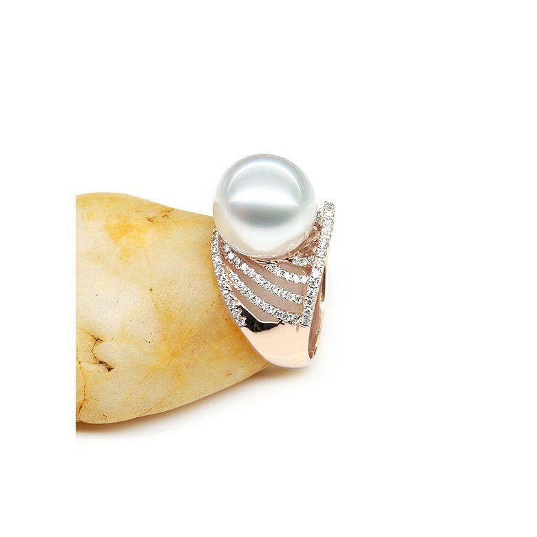Bague des îles Cocos - Or rose et perle d'Australie - Diamants - 5
