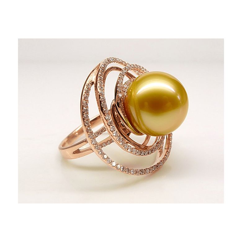 Bague pendentif Or rose, diamants, perle d'Australie dorée - 2
