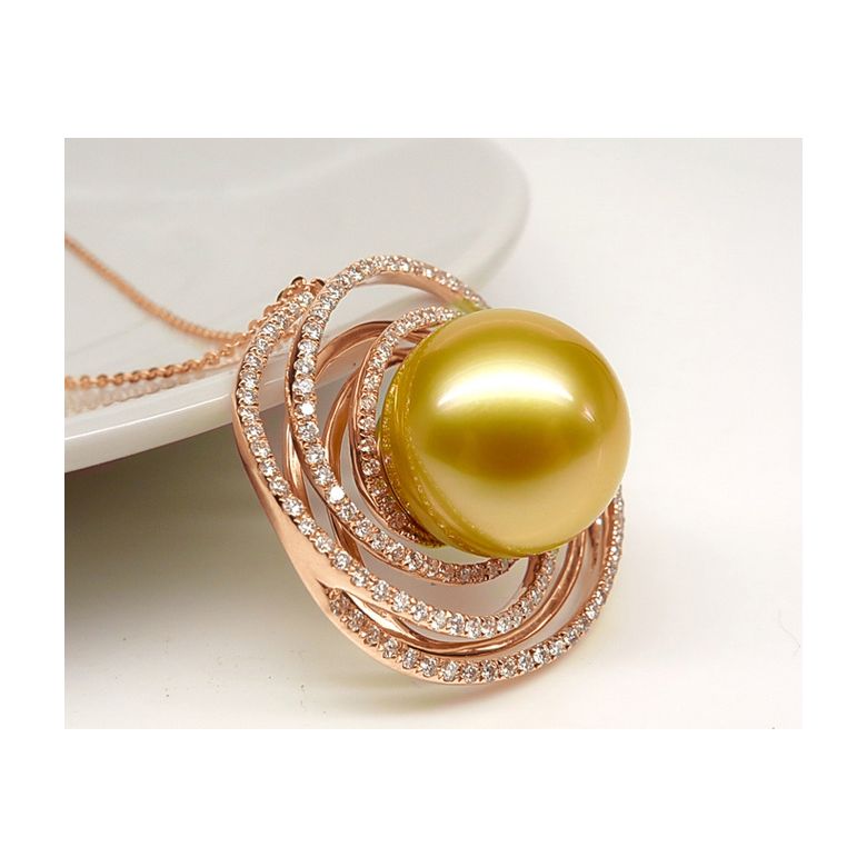 Bague pendentif Or rose, diamants, perle d'Australie dorée - 6