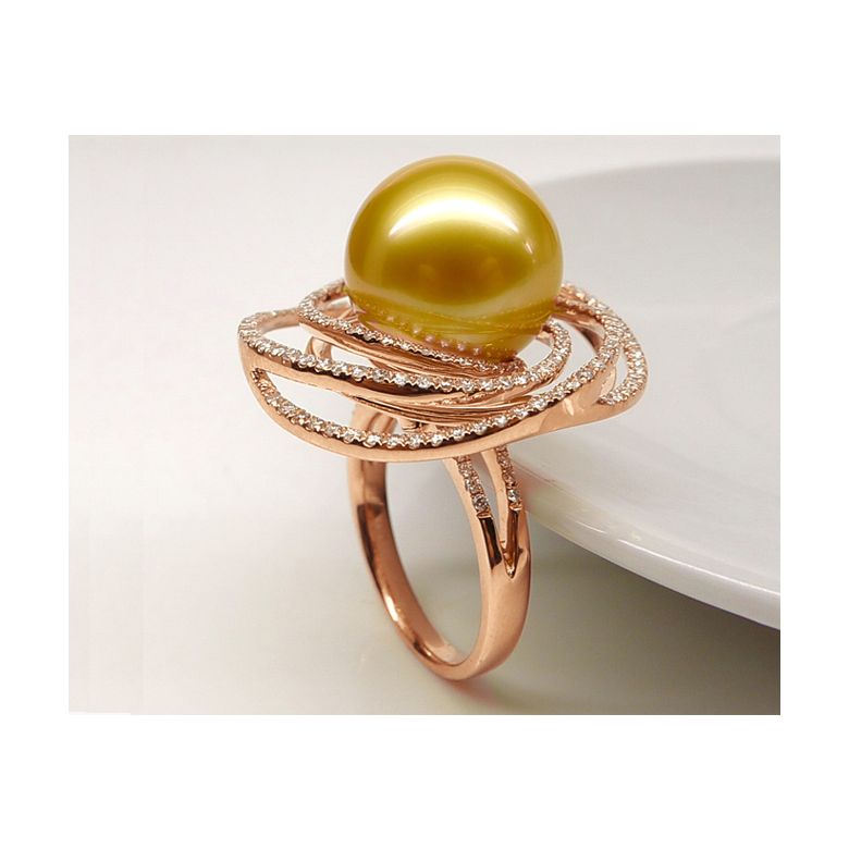 Bague pendentif Or rose, diamants, perle d'Australie dorée - 9