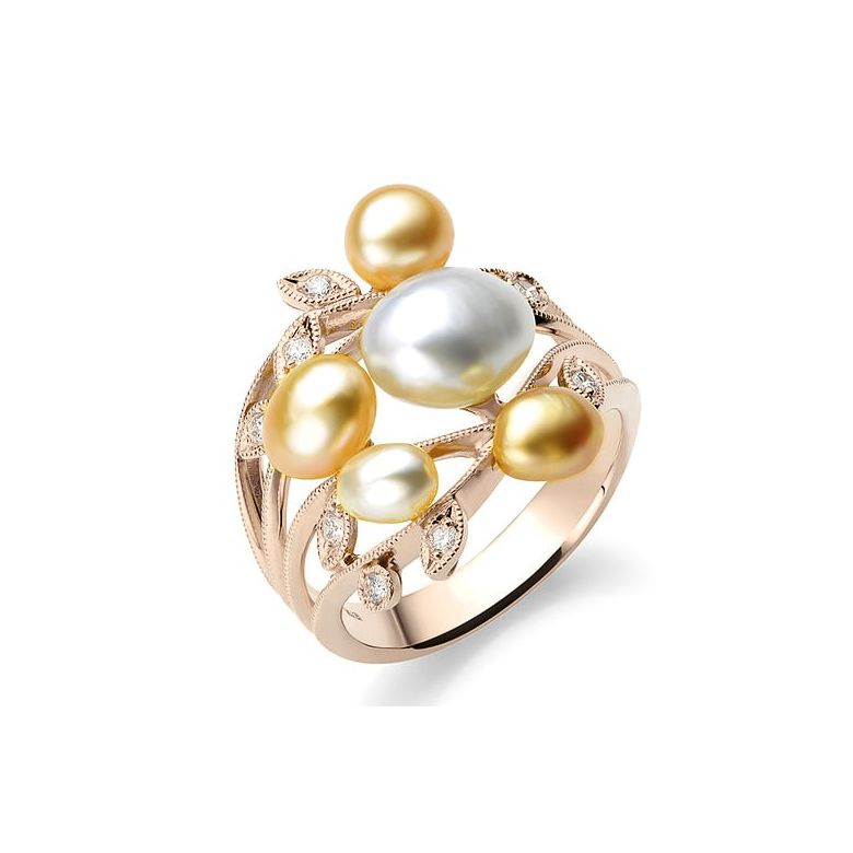 Bague secret flower first en perles d'Australie blanches et dorées - Or rose - 1