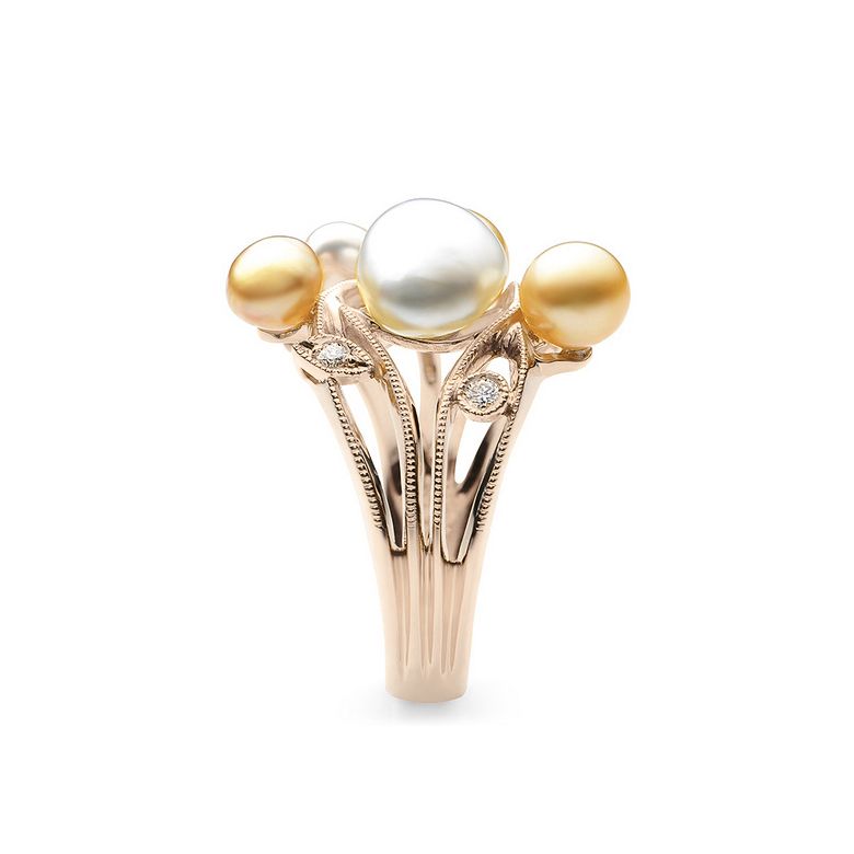 Bague secret flower first en perles d'Australie blanches et dorées - Or rose - 2