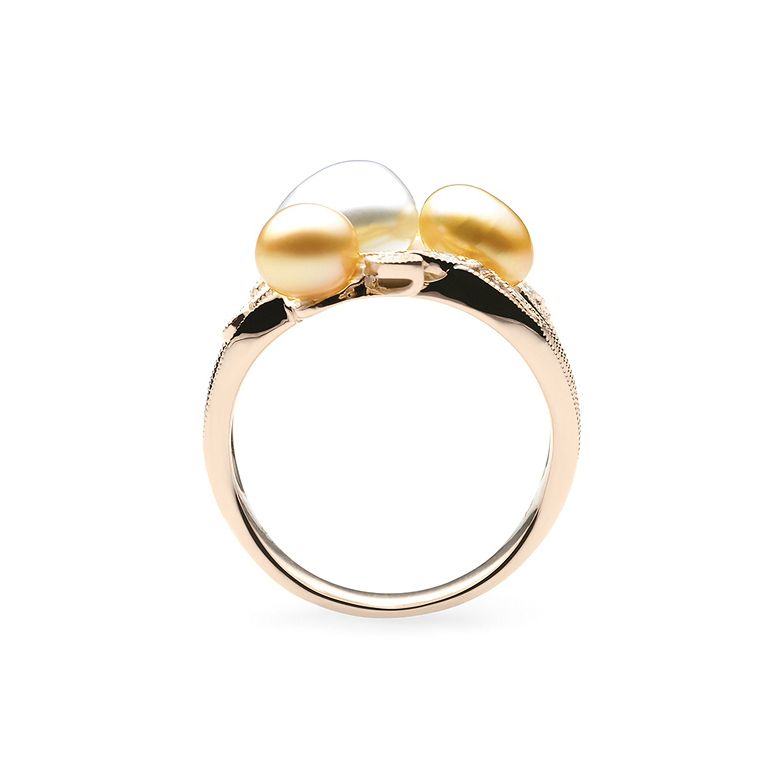Bague secret flower first en perles d'Australie blanches et dorées - Or rose - 3