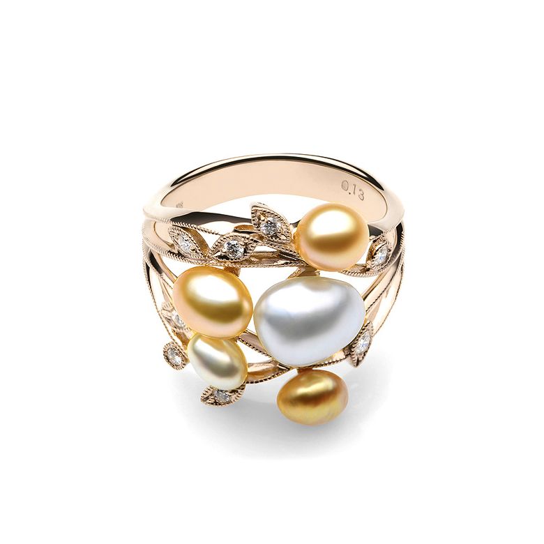 Bague secret flower first en perles d'Australie blanches et dorées - Or rose - 4