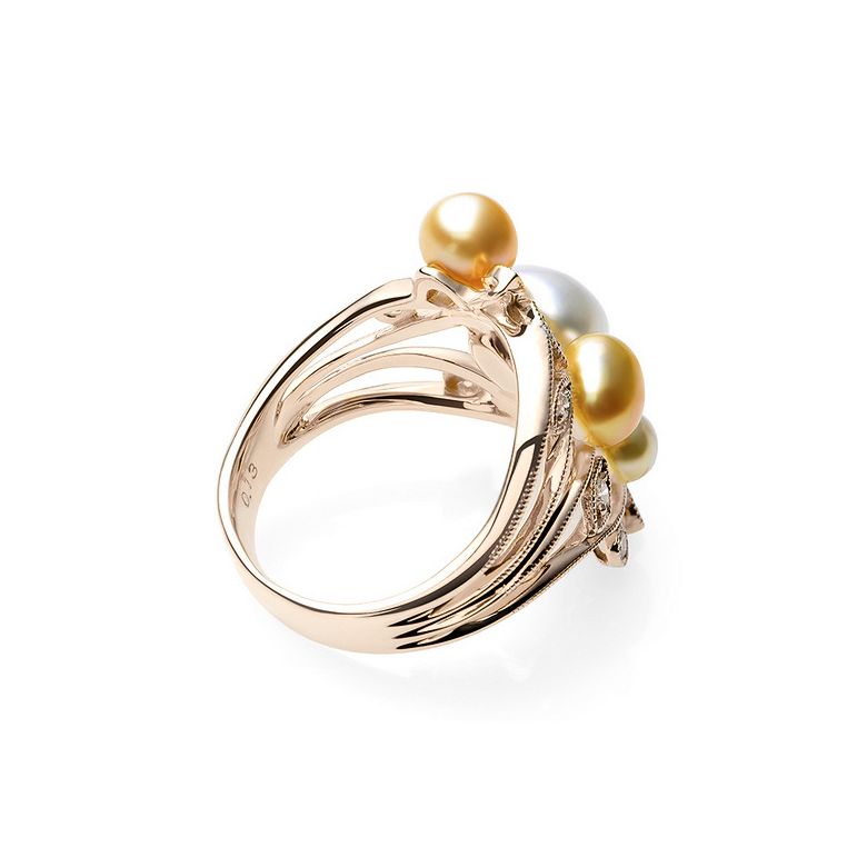 Bague secret flower first en perles d'Australie blanches et dorées - Or rose - 5