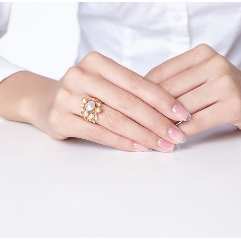 Bague secret flower first en perles d'Australie blanches et dorées - Or rose - 6