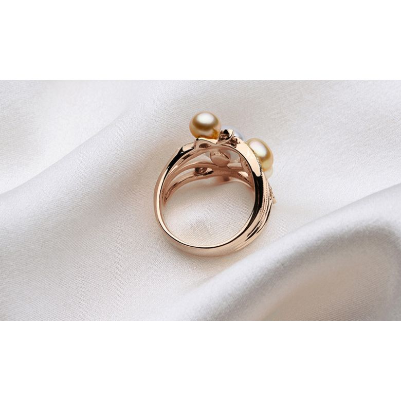 Bague secret flower first en perles d'Australie blanches et dorées - Or rose - 7