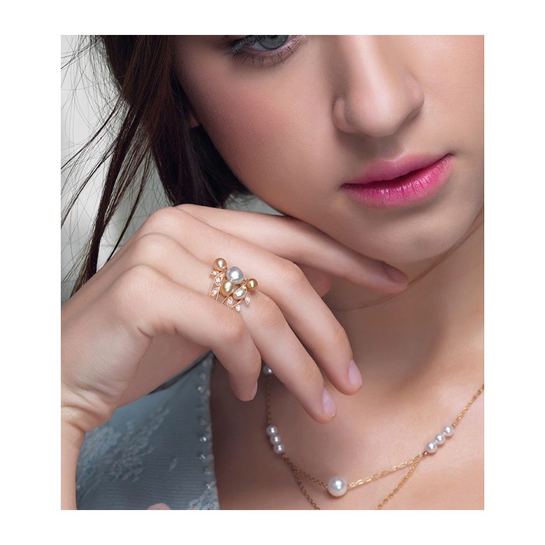 Bague secret flower first en perles d'Australie blanches et dorées - Or rose - 10