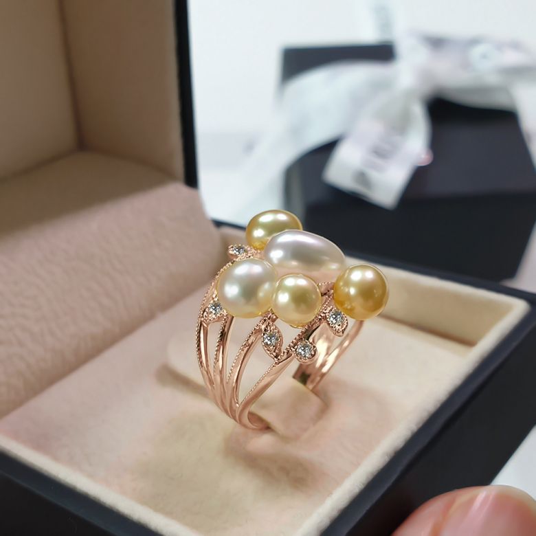 Bague secret flower first en perles d'Australie blanches et dorées - Or rose - 12