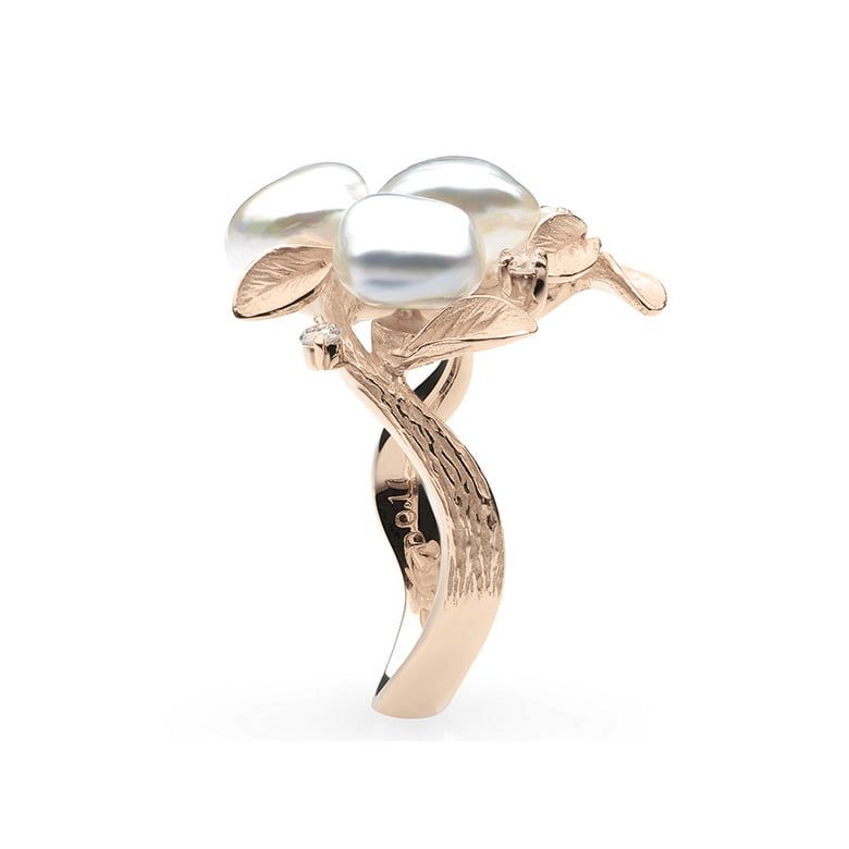Bague Secret Flower 2nd en perles d'Australie baroques or rose - 2