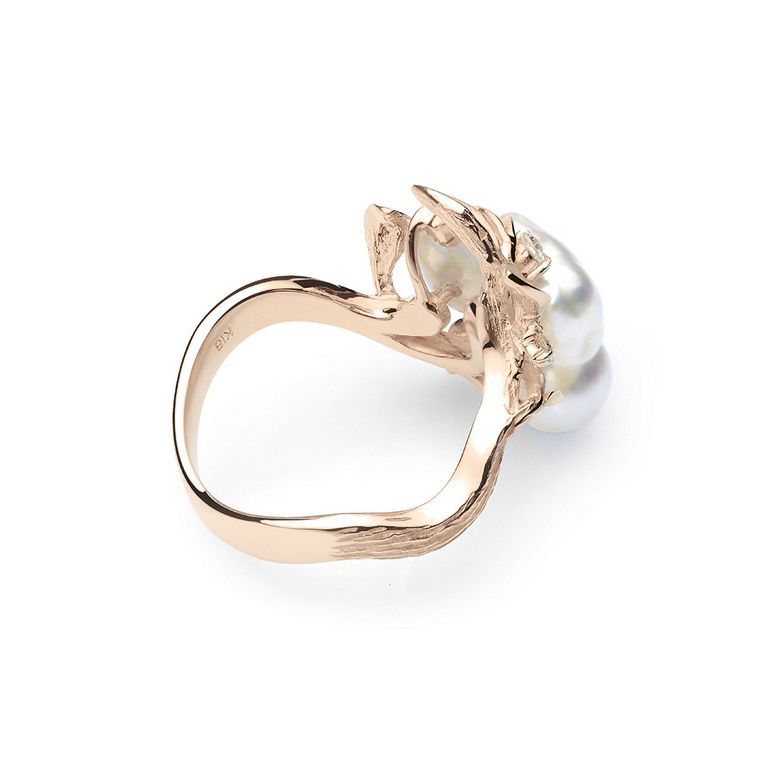 Bague Secret Flower 2nd en perles d'Australie baroques or rose - 3