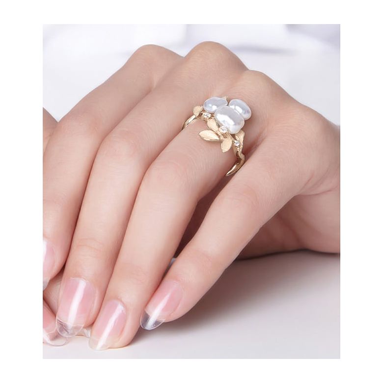 Bague Secret Flower 2nd en perles d'Australie baroques or rose - 5