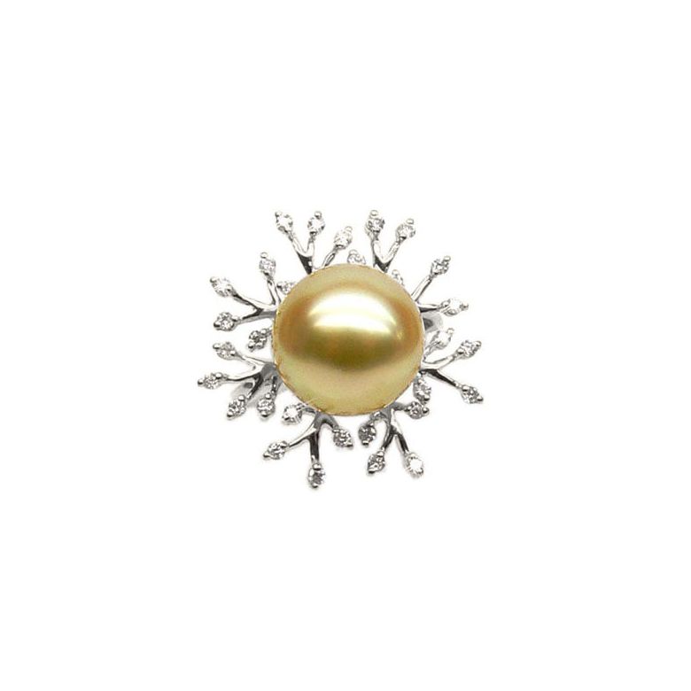 Bague luxe - Branche corail - Perle d'Australie, or blanc, diamants - 1