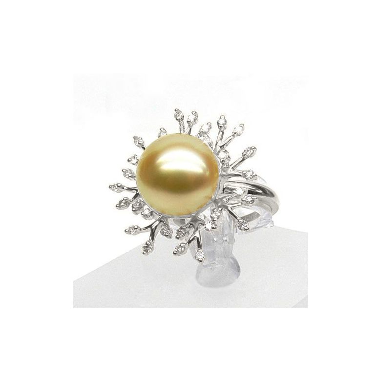 Bague luxe - Branche corail - Perle d'Australie, or blanc, diamants - 3