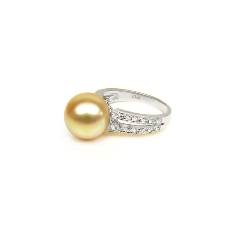 Bague des Australes - Perle d'Australie dorée - Or blanc, diamants - 1