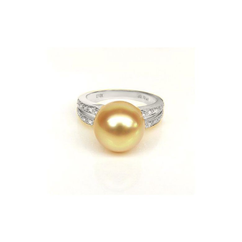 Bague des Australes - Perle d'Australie dorée - Or blanc, diamants - 3