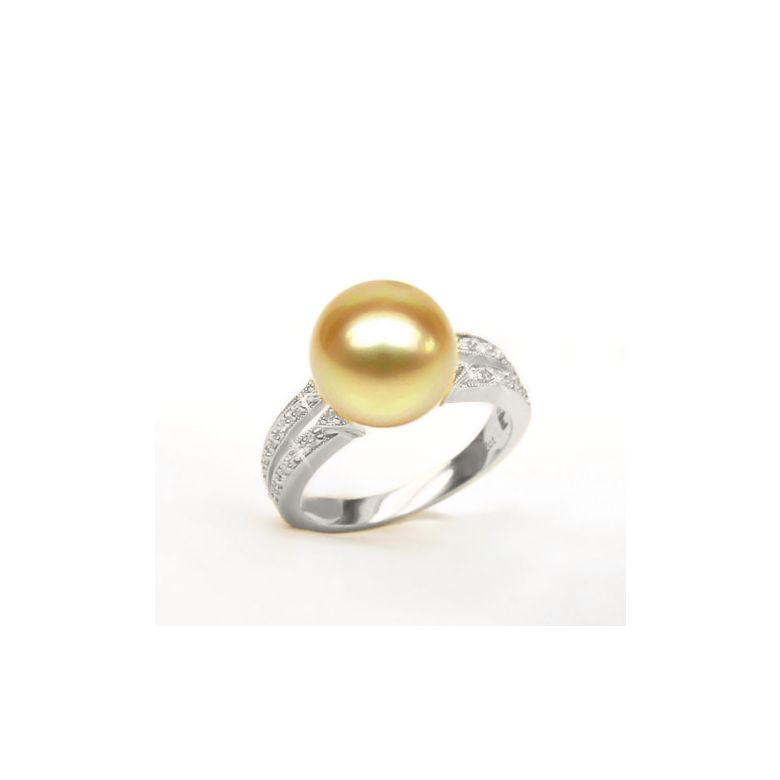 Bague des Australes - Perle d'Australie dorée - Or blanc, diamants - 5