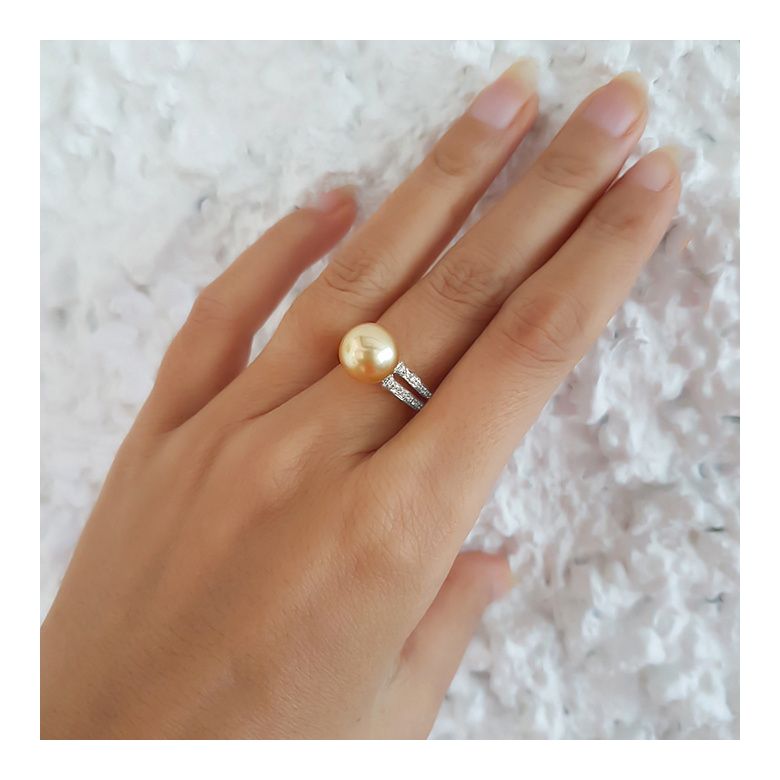 Bague des Australes - Perle d'Australie dorée - Or blanc, diamants - 6
