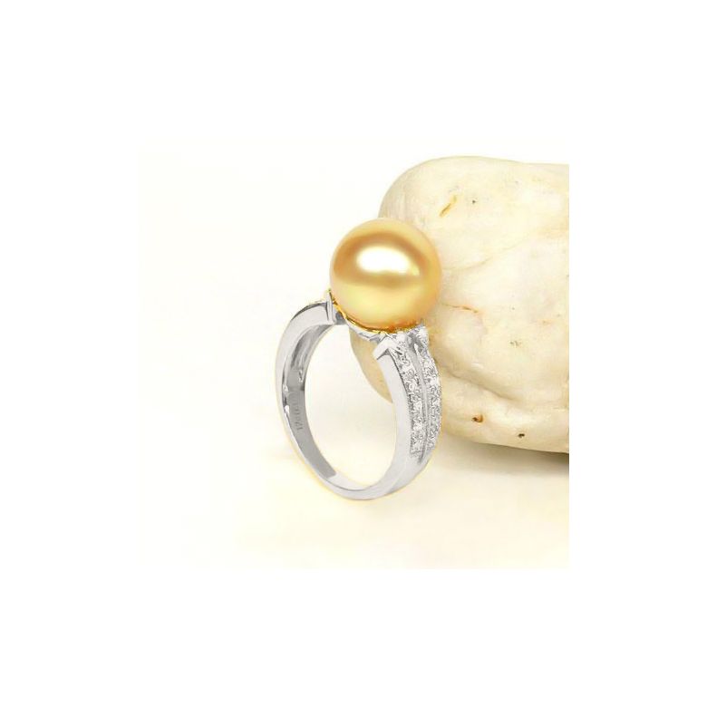 Bague des Australes - Perle d'Australie dorée - Or blanc, diamants - 7