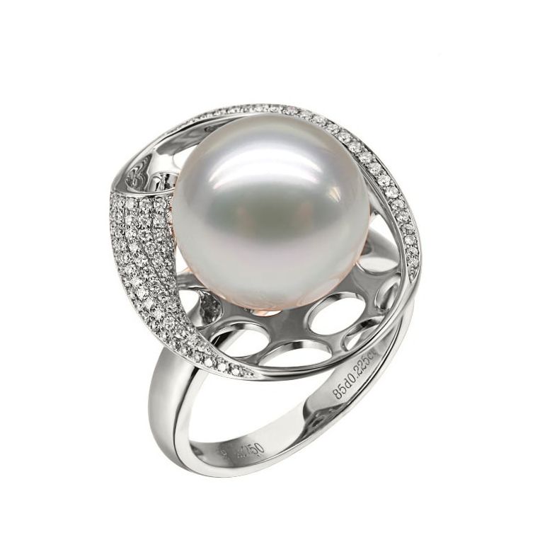 Bague corail starlette - Perle d'Australie, or blanc et diamants - 1
