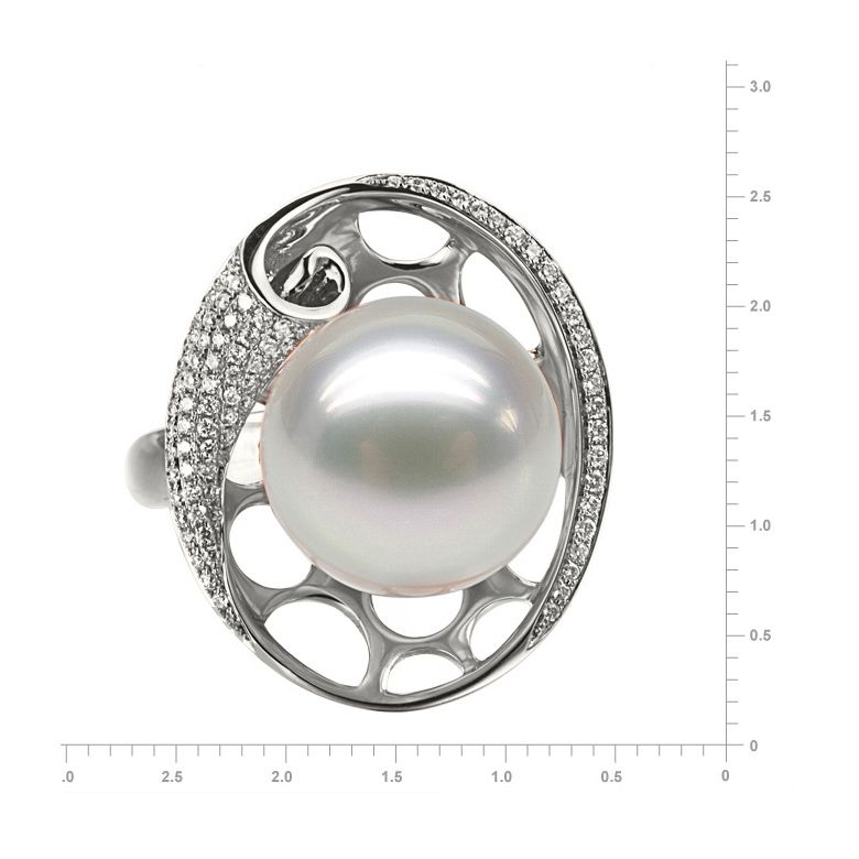 Bague corail starlette - Perle d'Australie, or blanc et diamants - 2