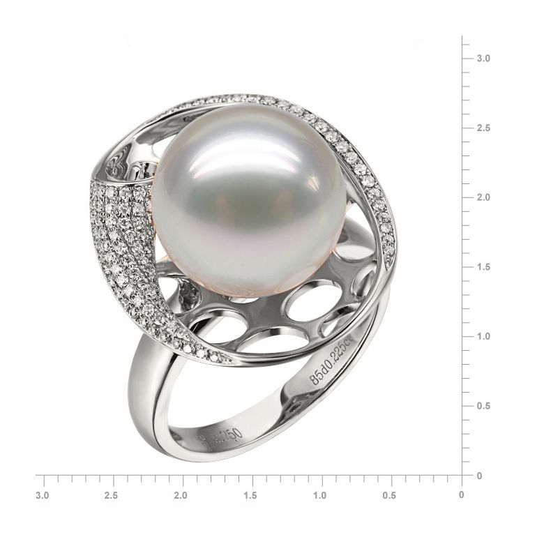 Bague corail starlette - Perle d'Australie, or blanc et diamants - 3