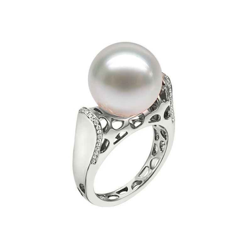 Bague signature perle des mers du sud - Corail starlette diamanté or blanc - 1