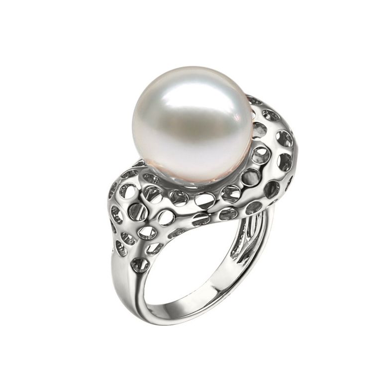 Bague chaloupée corail starlette - Perle des mers du sud or blanc - 1