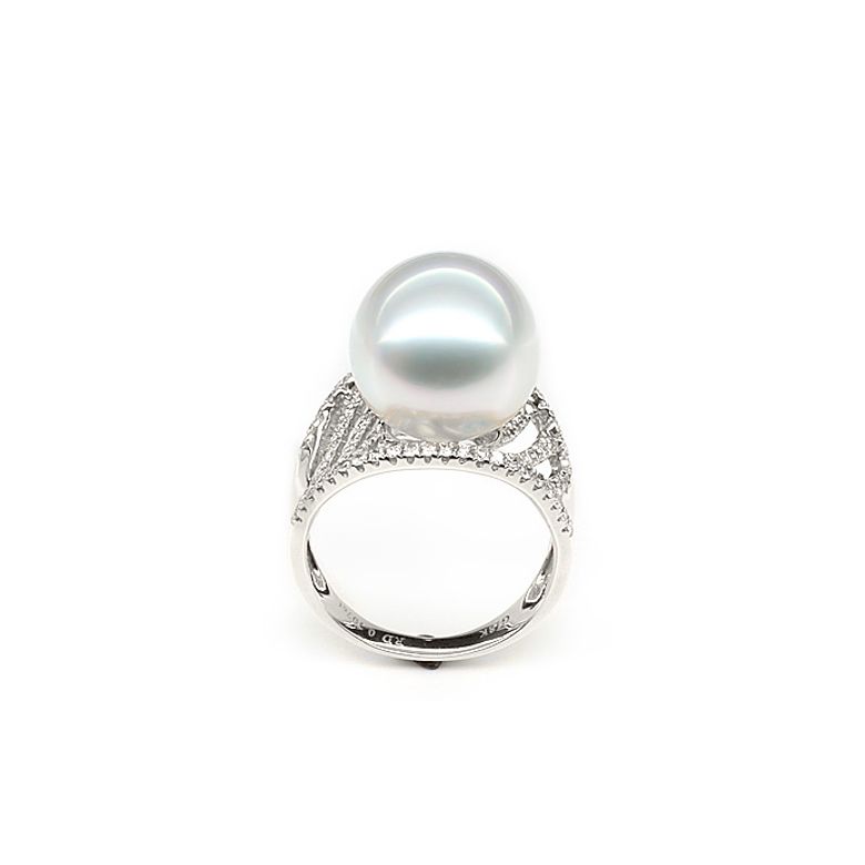 Bague des îles Cocos - Or blanc et perle d'Australie - Diamants - 1