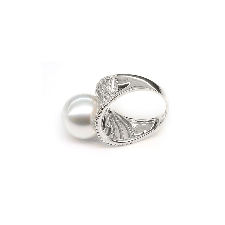 Bague des îles Cocos - Or blanc et perle d'Australie - Diamants - 3