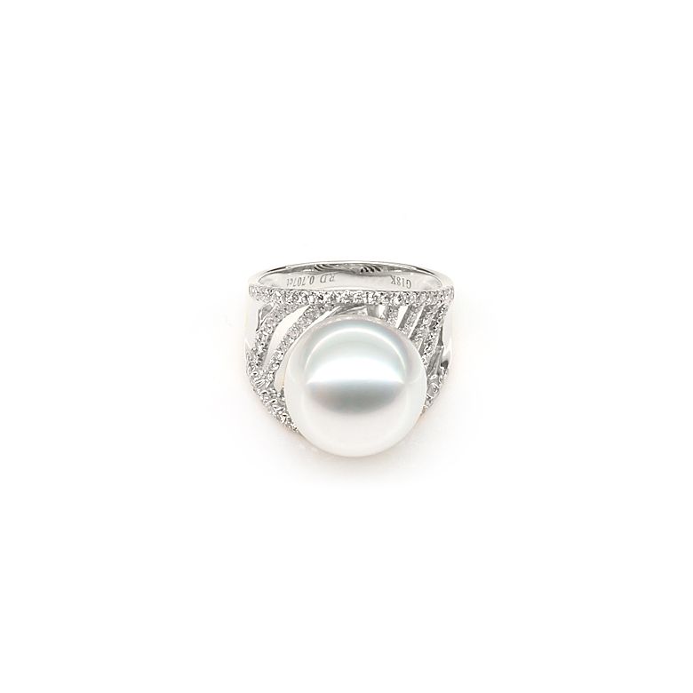 Bague des îles Cocos - Or blanc et perle d'Australie - Diamants - 4
