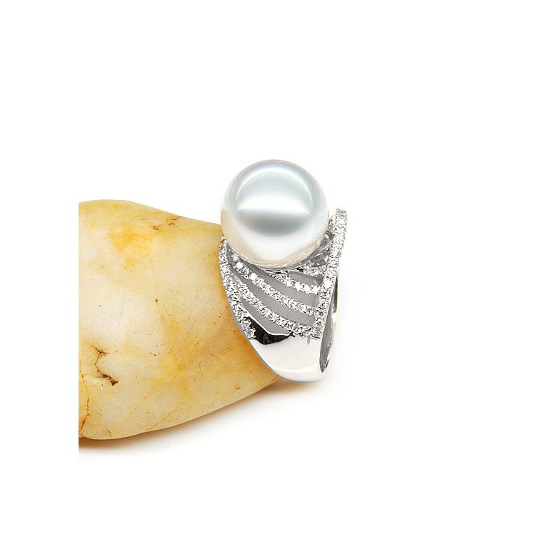 Bague des îles Cocos - Or blanc et perle d'Australie - Diamants - 5