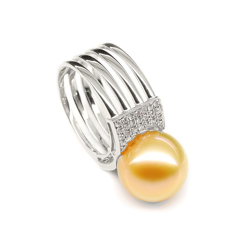 Bague Îles Ashmore-et-Cartier - Or blanc, diamants, perle d'Australie - 3