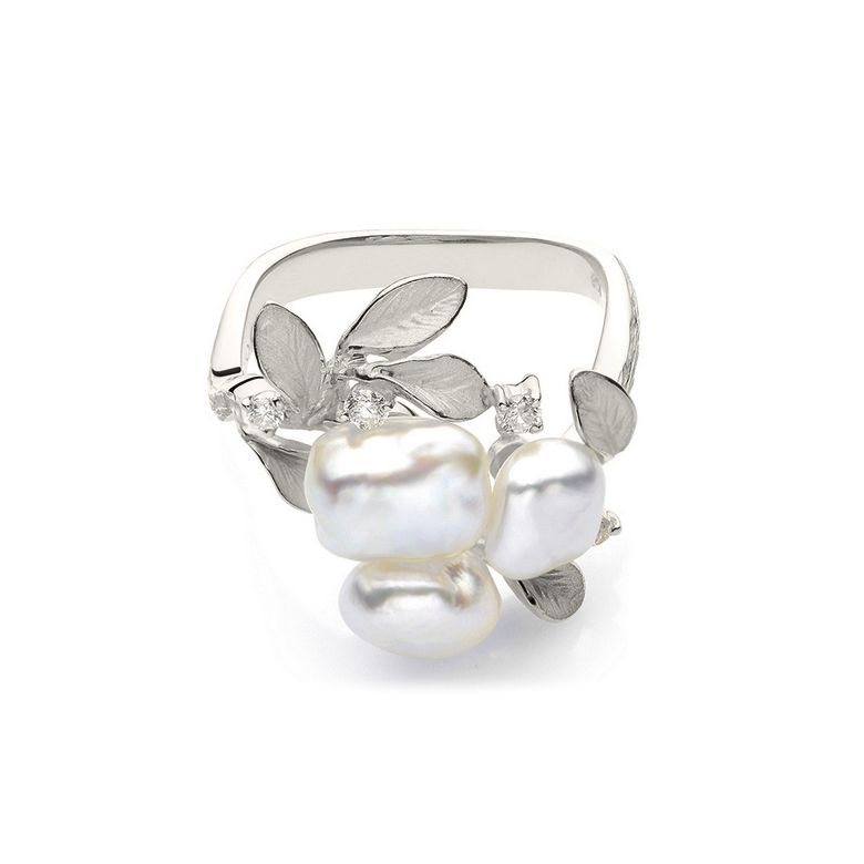 Bague Secret Flower 2nd en perles d'Australie baroques or blanc - 1