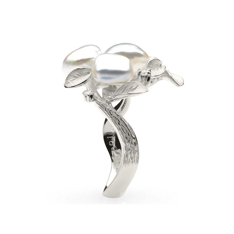 Bague Secret Flower 2nd en perles d'Australie baroques or blanc - 2
