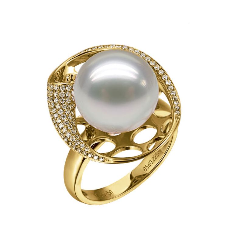 Bague corail starlette - Perle d'Australie, or jaune et diamants - 1