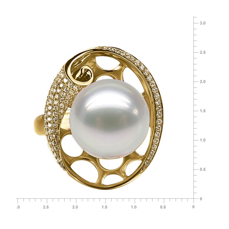 Bague corail starlette - Perle d'Australie, or jaune et diamants - 2