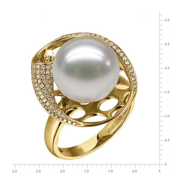 Bague corail starlette - Perle d'Australie, or jaune et diamants - 3