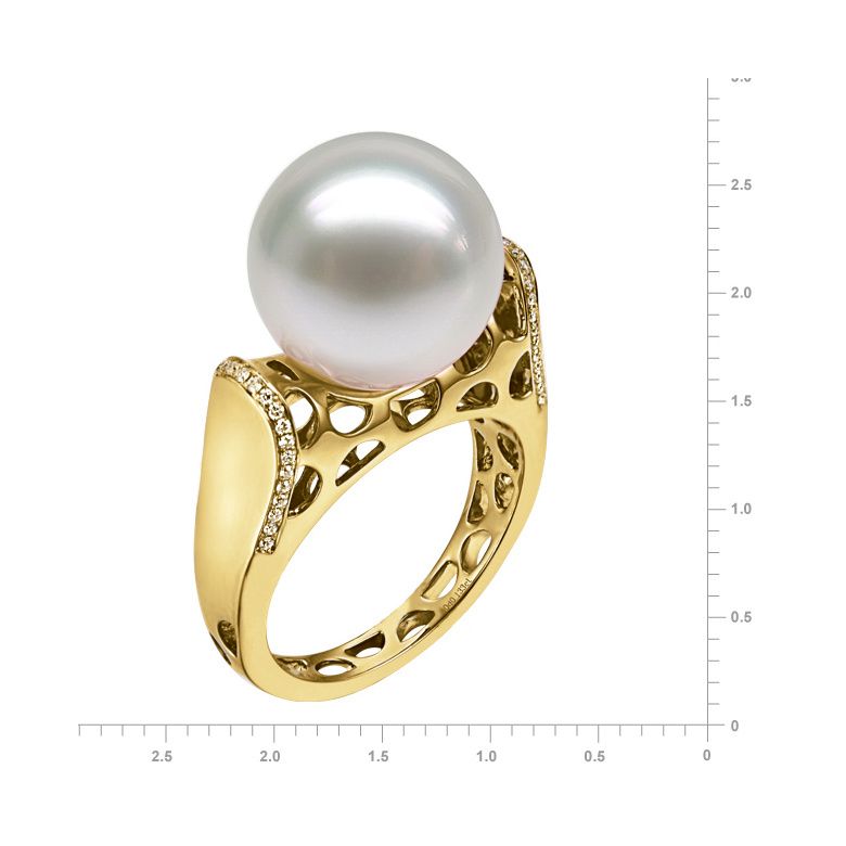 Bague signature perle des mers du sud - Corail starlette diamanté or jaune - 2